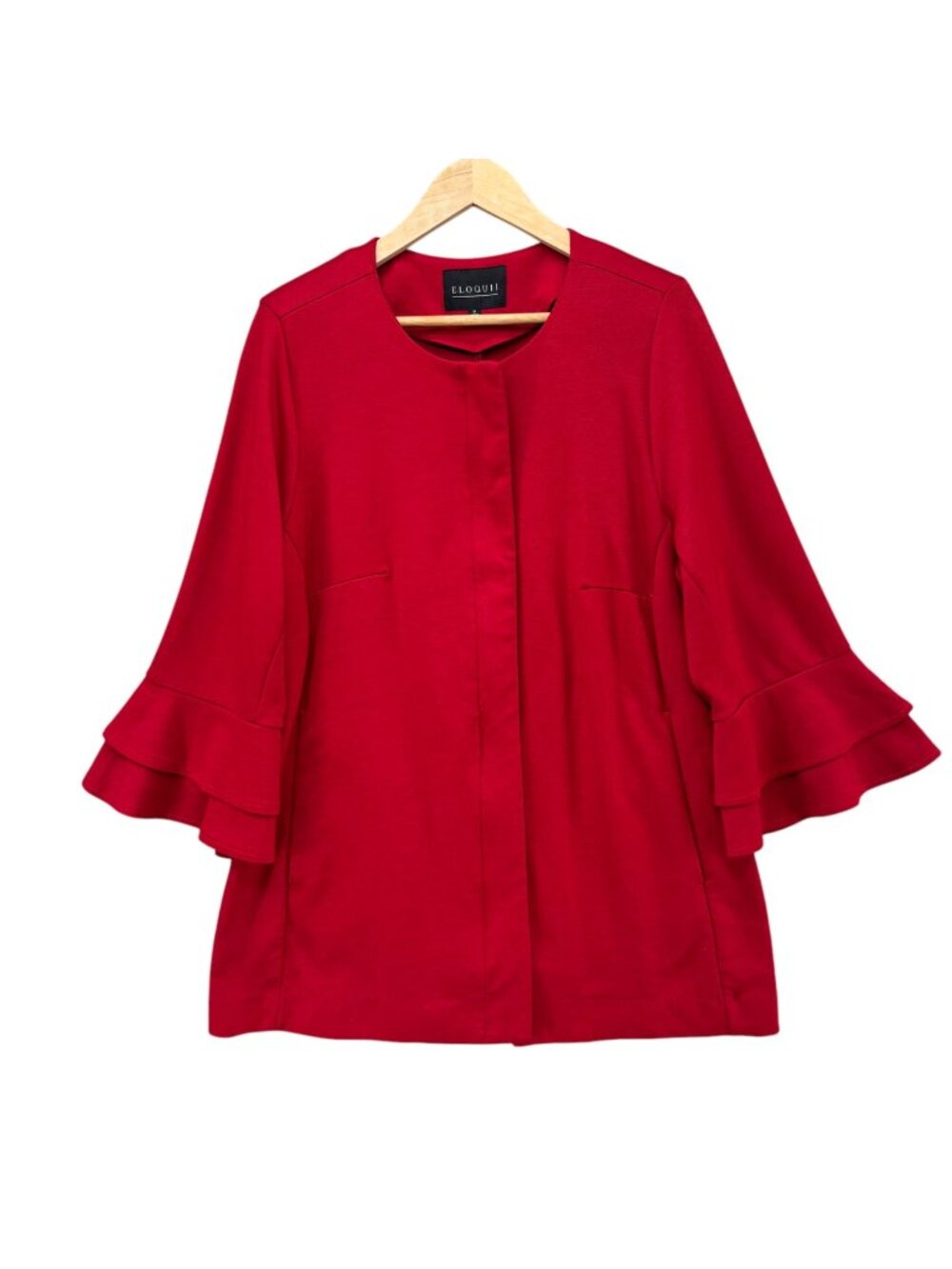 Eloquii Bell Sleeve Jacket Womens Solid Red Knit Full Zip Pockets Size 16